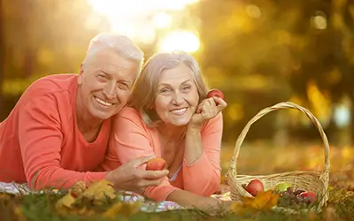 Relaxed senior couple enjoying a holistic, healthy lifestyle