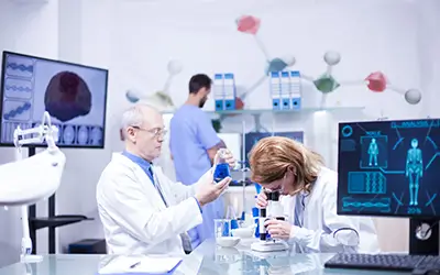 Researchers studying brain-support nutrients in a laboratory
