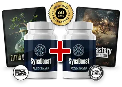 Two bottles of SynaBoost nootropic supplement